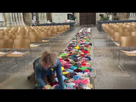 The Mossy Carpet at Exeter Cathedral : fluffing up the mossy pompoms  #artandenergy #themossycarpet