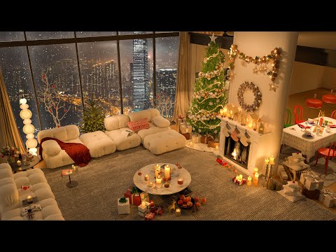 A Cozy Christmas Countdown | Jazz Melodies in Your Bedroom with Soft Snow and Fireplace Comfort 🎄🔥