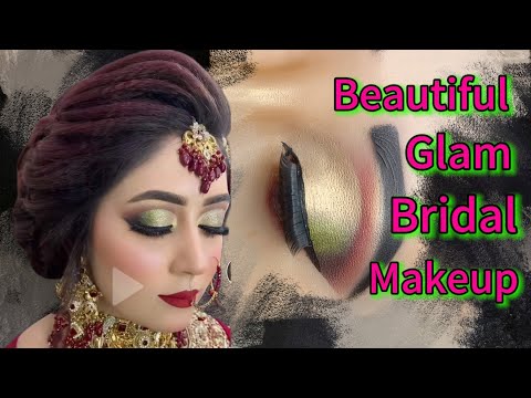 Beautiful Glam Bridal Makeup Tutorial💚💛|Smokey Glam Makeup look|