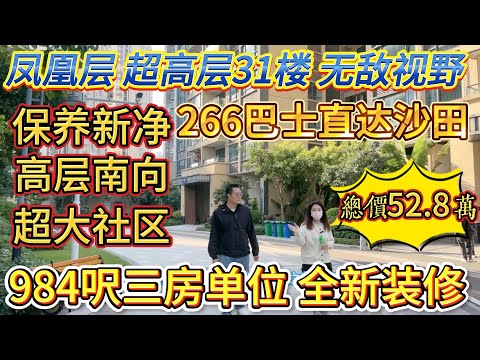 業主悔不當初買咗呢度，呢個係鳳凰層，視野無敵，屬於超高層嘅 31 樓，保養好新淨，而且社區超大，高層向南，搭 266 巴士可以直達沙田， 984 呎嘅三房單位，全新裝修#惠州 #大亞灣 #港人置業