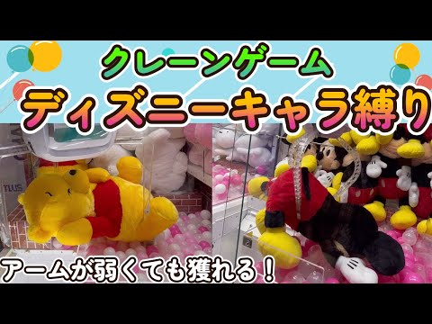 【クレーンゲーム】ディズニーキャラ縛り！アームが弱くても獲れる！