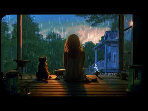 A Summer evening sitting on a porch and it's raining (vintage oldies music from another room) ASMR