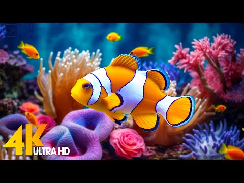 Aquarium 4K VIDEO (ULTRA HD) 🐠 Beautiful Coral Reef Fish - Relaxing Sleep Meditation Music #12