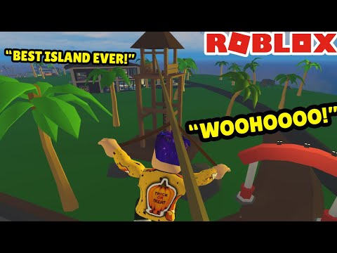 Building a ZIPLINE TRAMPOLINE PARK in Roblox (Tropical Resort Tycoon)