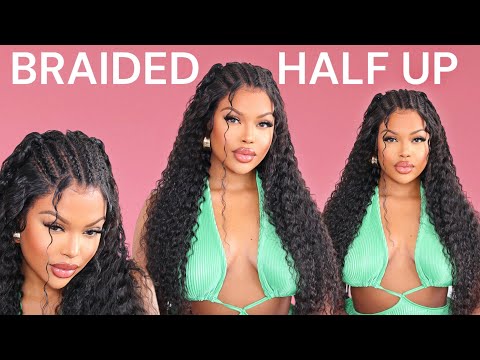 BRAIDED HALF UP HALF DOWN WIG INSTALL Ft Ashimary Hair