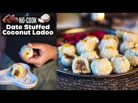 Diwali Recipe 3: Date Stuffed Coconut Ladoo - Date Coconut Laddu - No Cook Indian Sweet - Mithai