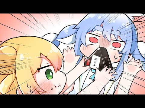 【手描き】おにぎりを押し付け合うねねちとぺこら【ホロライブ/桃鈴ねね /兎田ぺこら】