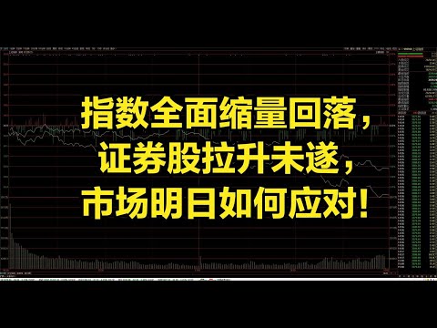 指数全面缩量回落，证券股拉升未遂，市场明日如何应对！