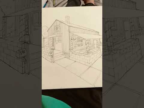 Christmas Cottage Drawing- line art #art #drawing #shorts #christmas