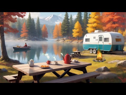 Autumn Serenity by the Lake/ Cozy Campfire and Nature Sound Ambience-1 Hour