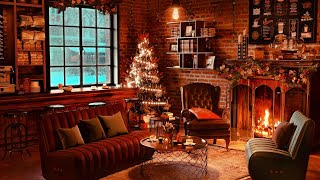 Cozy Christmas Jazz Music at Coffee Shop with Crackling Fireplace 24/7