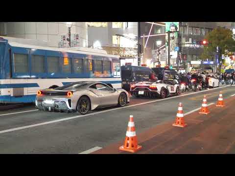 【渋谷ハロウィン2023で見た凄い物】フェラーリ2台とランボルギーニの車列