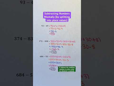 Subtracting Numbers Mentally (by splitting into place values) #Shorts #mathtricks #tricks #math