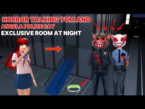 There's a talking Tom and Angela قطة الشرطة Police Cat at night