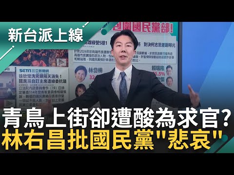 青鳥上街! 國民黨酸是為"求官" 林右昌批悲哀 吳崢嗆:藍營宗旨"非我族類其心必異" 民眾集結防藍3大爭議法案強渡關山｜李正皓 主持｜【新台派上線PART2】20241219｜三立新聞台