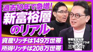 【過去10年で急増！新富裕層のリアル】資産富裕層は149万世帯、所得富裕層は208万世帯／パワーカップルが倍増／タイパ・健康意識が強い／上場企業社員、プロワーカー、外資、起業家が多い／教育ファースト