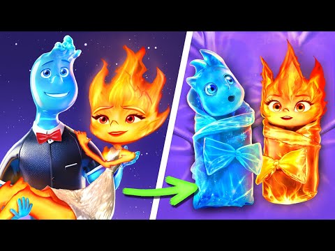 EMBER and WADE from ELEMENTAL Love Story! FIRE and WATER! Awesome Parenting Hacks! Child is Missing