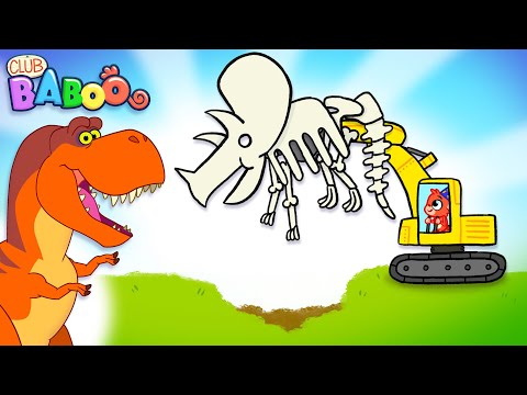 Dinosaur bones of a TRICERATOPS! | Club Baboo digs for bones and finds a full triceratops skeleton