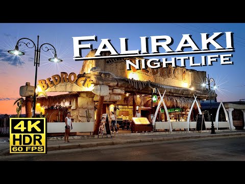 Faliraki Rhodes Nightlife, Restaurants, Shops, Bars in 4K 60fps HDR 💖 The best places 👀 Walking tour