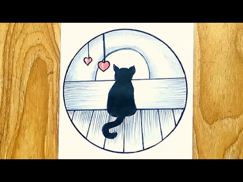 How to draw scenery in circle step by step | Easy scenery drawing for beginners