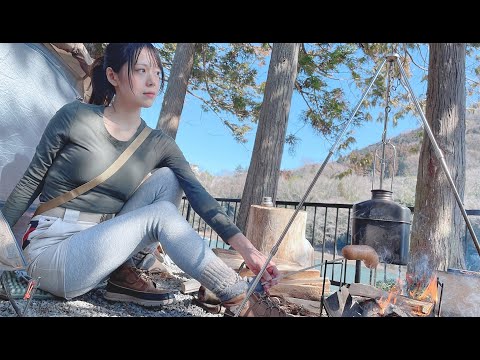 炊飯失敗 ザック20kgで無骨徒歩キャンプ 焚き火ソーセージ / Sausage on bonfire, Backpack camping, Japanese solo camping girl