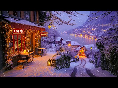 Cozy Coffee Shop on The Hillside in a Winter Village ☕ Exquisite Piano Jazz for Study and Work ❄️