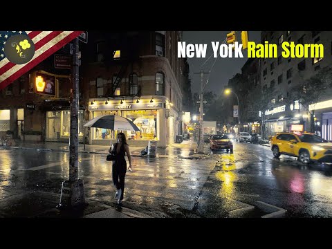 Tonight You ,Walking in the Heavy Rain Storm Flash Flood - New York city Umbrella ASMR ,