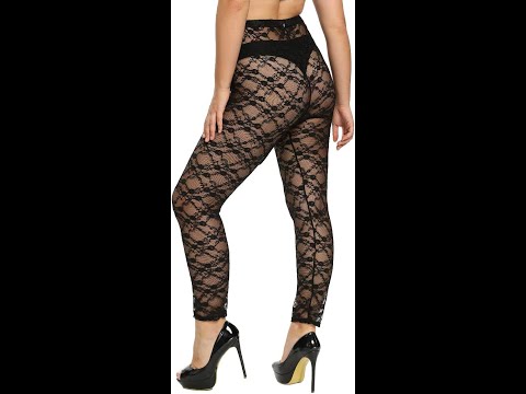 CURRMIEGO Women's Plus Size Stretchy Lace Pattern Capris Leggings Tights