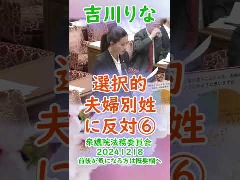 参政党【吉川りな】衆議院法務委員会20241218【選択的夫婦別姓に反対⑥】