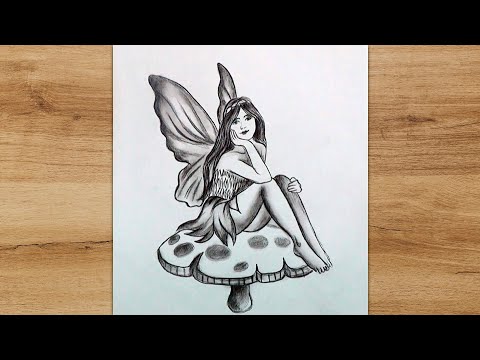 How a Draw a Fairy Sitting on a Mushroom | Easy Drawing Tutorial For Beginners