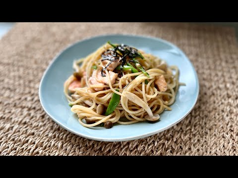 Salmon and Shimeji Spaghetti - Noriko's Kitchen - Japanese Cooking 101