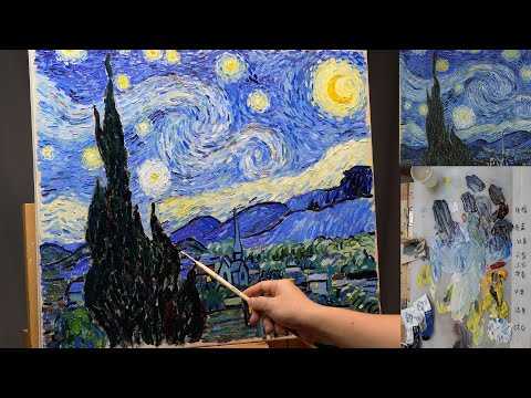 如何摆脱小心翼翼的作画方式，临摹梵高名画《星空》how to paint Like Van gogh | Starry night