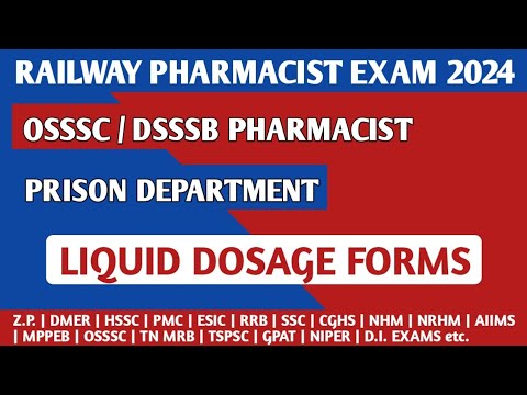 RAILWAY PHARMACIST EXAM PREPARATION | PRISON DEPARTMENT | OSSSC | DSSSB PHARMACIST EXAM 2024