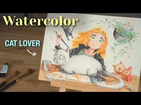 Anime Watercolor - painting more cats (part 2)