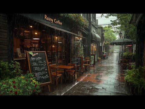 Relax w the Gentle Sound of Rain Outside a Quiet Neighborhood, in Front of a Cozy Café - Rain Sounds