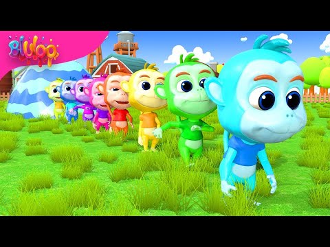 Five Little Monkeys Song | Colorful Monkeys | BluLoo Nursery Rhymes & Kids Songs