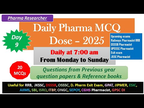 Day 9 Daily Pharma MCQ Dose Series 2025 II 20 MCQs II #pharmacist #druginspector #gpatexam