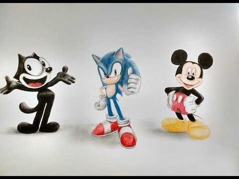 Speed Drawing Felix The Cat, Sonic and Mickey Mouse