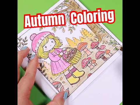 Autumn Coloring Fun for Kids | Little girl mushroom picking |Cute coloring Page #coloringforkids