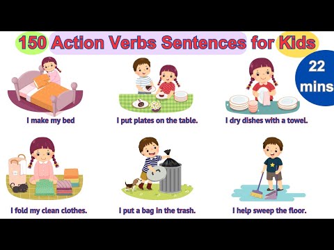 150 Action Verbs vocabulary with sentence | Daily Sentences | English Vocabulary | Kids vocabulary