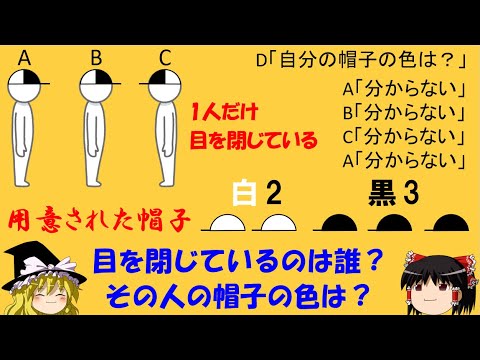 【難問・論理クイズ】「3人の挑戦者と5つの帽子とDの質問」　ヒントはどこに？【ゆっくり解説】