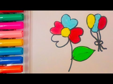 Drawing and Painting Flower and Balloons for Kids Toddlers | Simple Drawing, Coloring #drawing