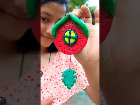 মাটির স্ট্রবেরি|wall hanging with clay #clayartcreations #wallhanging #clayart