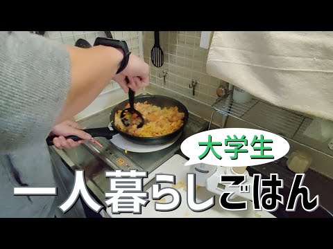 【料理vlog】 大学生一人暮らしの自炊ごはん！チーズ入りチャーハンを作る！