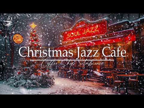 Christmas Jazz Melodies🎄Snowfall Outdoor Café❄️Warmed Glow of Festive Lights