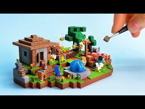 Making Minecraft Bee Farm Village Miniature - clay ASMR