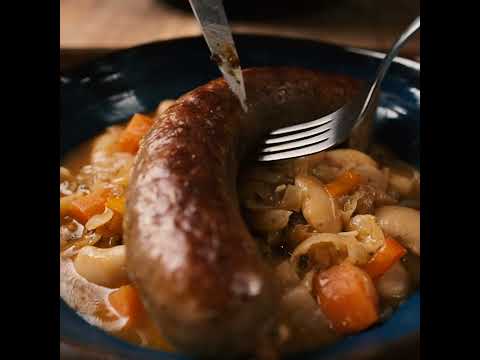 Dutch Oven Sausages, Beans and Sauerkraut! Delicious!