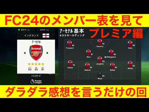 プレミアリーグ編　FC24のメンバー表を見ながらダラダラ感想を言う回