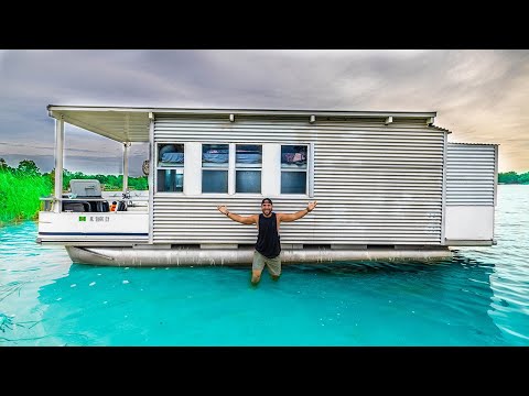 24hr FLOATING TINY HOME Catch & Cook CHALLENGE!!! (hot shower)