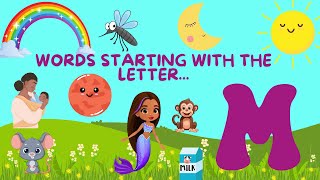 Words beginning with the letter M| phonics| Children learn 33 M words| Alphabet| Education for kids